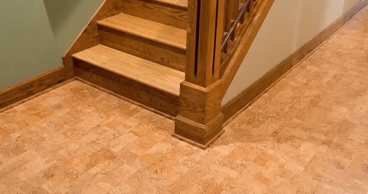 End of a staircase with cork flooring in Columbia, SC